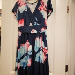 Cap Sleeves blue & pink watercolor pattern Maxi Dr